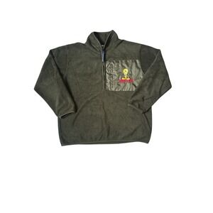 Vintage Tweety‎ Bird Fleece Quarter Zip Pullover Sweatshirt Olive Green